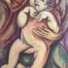1900-1999 French Modernist Gouache Painting Baby In Their Mothers Arms