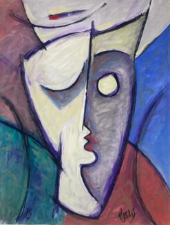 1900-1999 French Modernist Gouache Painting Black And White Distorted Faces