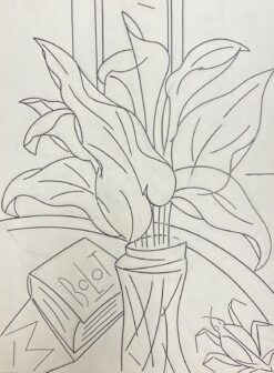 1900-1999 French Modernist Drawing Of Black And White Flowers In Vase