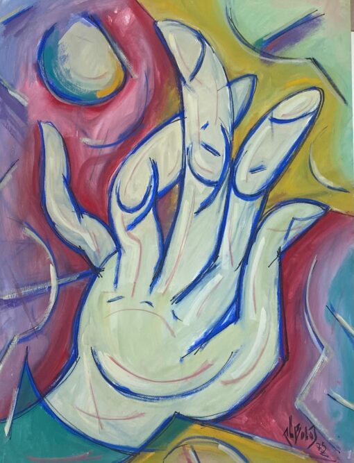 1900-1999 French Modernist Gouache Painting Blue Hand