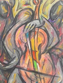 1900-1999 French Modernist Gouache Painting Colorful Orchastra Of Cellos