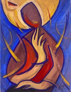 1900-1999 French Modernist Gouache Painting Distorted Figure With Yellow Hand
