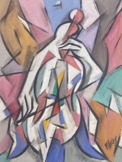 French Painting Geometric Musician Portrait Of A Figure Playing The Cello