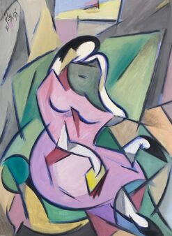 1900-1999 French Modernist Painting Cubist Geometric Purple Portrait Of Lady