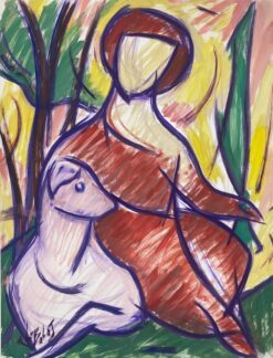 1900-1999 French Modernist Painting Multi-color Abstract Portrait & Dog