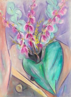 1900-1999 French Modernist Gouache Painting Of Pink Orchids