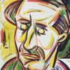 French Modernist Gouache Painting Portrait Of Elder Male With Vibrant Colors