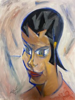 1900-1999 French Modernist Gouache Painting Portrait Of Sophisticated Woman