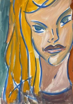 1900-1999 French Modernist Gouache Painting Portrait of Ginger Haired Female
