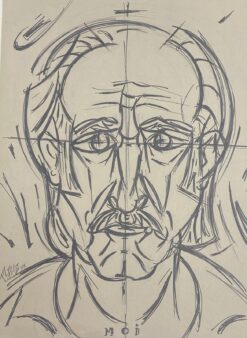 1900-1999 French Modernist Gouache Painting Self Portrait Of Artist "Moi"