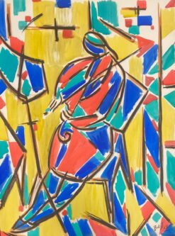 1900-1999 French Modernist Gouache Painting Wacky Colors Female Musician