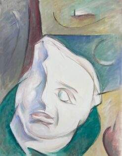 1900-1999 French Modernist Gouache Painting White Half Visage Character