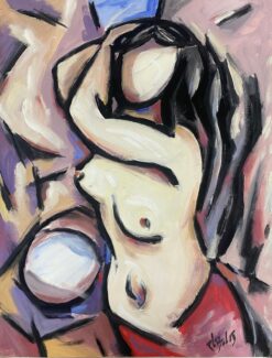 1900-1999 French Modernist Gouche Painting Nude Lady Abstract Portrait