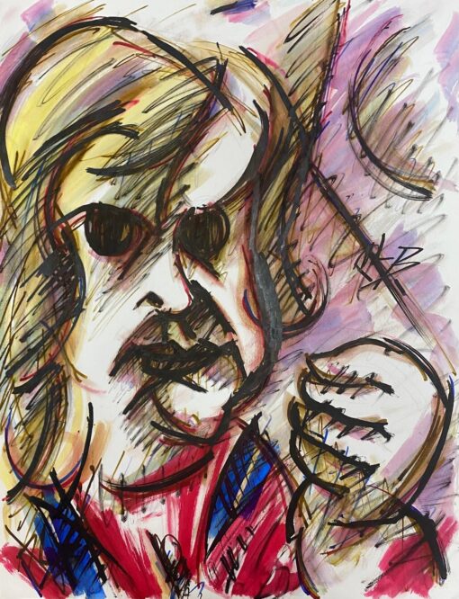 1900-1999 French Modernist Gouche Painting Pink Wacky Portrait