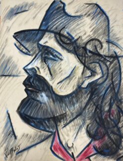 1900-1999 French Modernist Painting Bearded Gentleman Geometric Double Sided