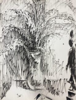 French Modernist Goulash Painting Black And White Still Life Flowers In A Vase
