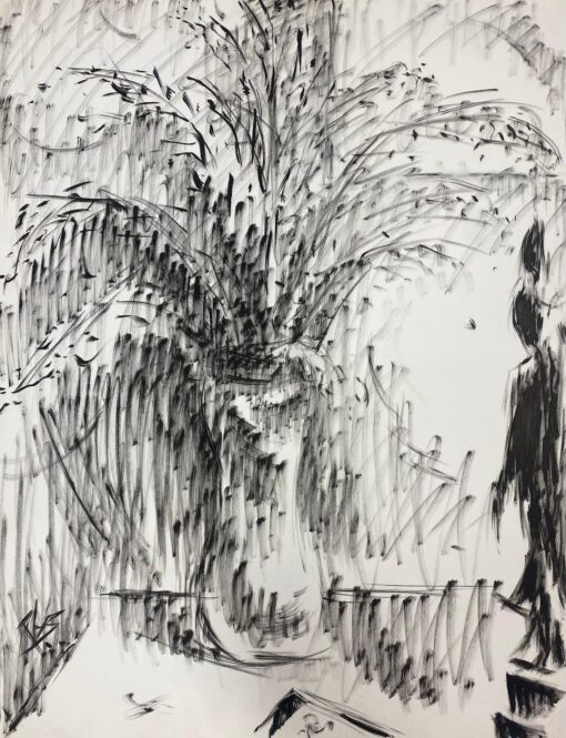 French Modernist Goulash Painting Black And White Still Life Flowers In A Vase