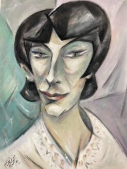 French Portrait Painting Of A Sophisticated Lady Dressed In White