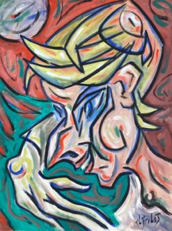 1900-1999 French Modernist Painting Of A Wacky Blonde Male Caricature