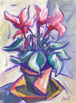 1900-1999 French Modernist Floral Painting Of Pink Explosive Poinsettia