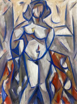 1900-1999 French Cubist Painting Female Nude Blue Abstract