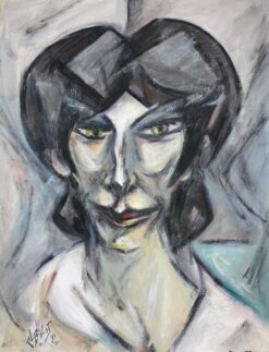 1900-1999 French Modernist Cubist Painting Broodin Portrait Dark Haired Lady