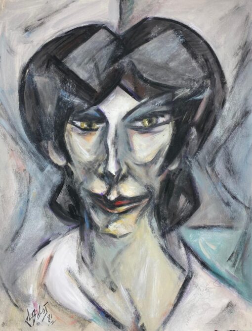 1900-1999 French Modernist Cubist Painting Broodin Portrait Dark Haired Lady