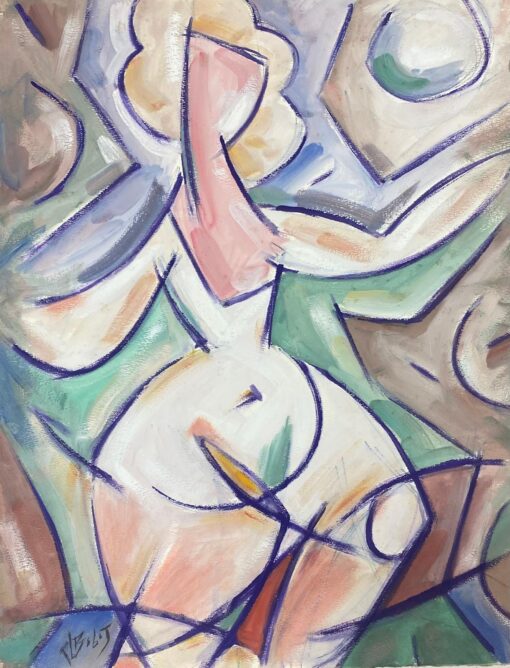 French 1900-1999 Modernist Painting of A Nude Blonde With Warm Pastel Colours