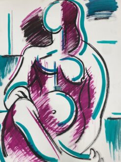 1900-1999 French Modernist Painting Purple Pink & Teal Green Abstract Nude