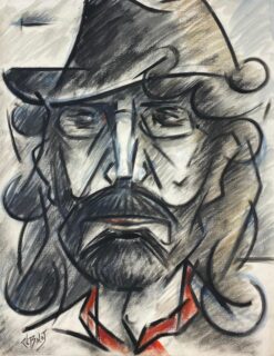 1900-1999 French Modernist Gouache Painting Portrait Of Inspector In His Hat