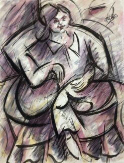 1900-1999 French Modernist Purple and Black Portrait Of A Lady In Armchair