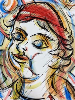 French Modernist Painting Red, Blue and Yellow Portrait Of Young Boy