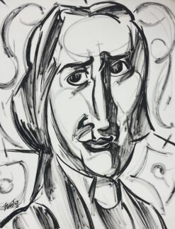 1900-1999 French Modernist Monochrome Caricature Potrait Of Male