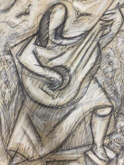 1900-1999 French Modernist Monochrome Sketch Of Female String Musician