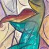 1900-1999 French Modernist Painting Female Musician In Green With Violin