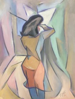 1900-1999 French Cubist Painting Purple Abstract Woman Playing Violin