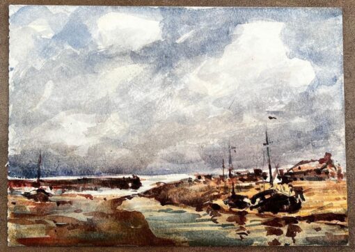 French Impressionist Watercolor Landscape - Bridge scene with Trees