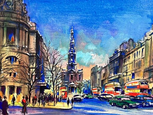 British Mid 1900-1999 Impressionist Painting London City Sketch