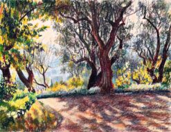 Mid Century French Original Pastel Painting of Renoir's Garden