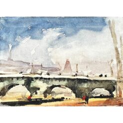 French Impressionist Watercolor Landscape Paris River Bridge Landscape