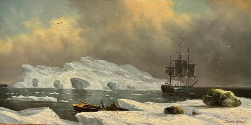 Classic Tallship Sailing Ship in Iceberg Waters, signed English marine oil
