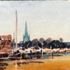 French Impressionist Landscape Rural Harbour Scene with Church