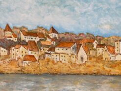 1950's French Modernist/ Cubist Painting - French Houses On Hill