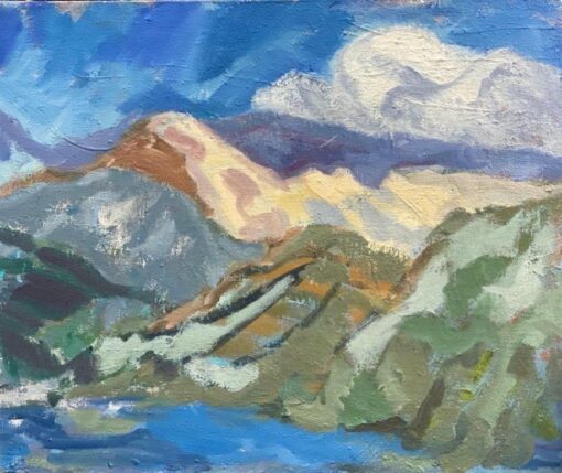 1900-1999 German Modernist Oil Painting Beautiful Lake Landscape Summer Color