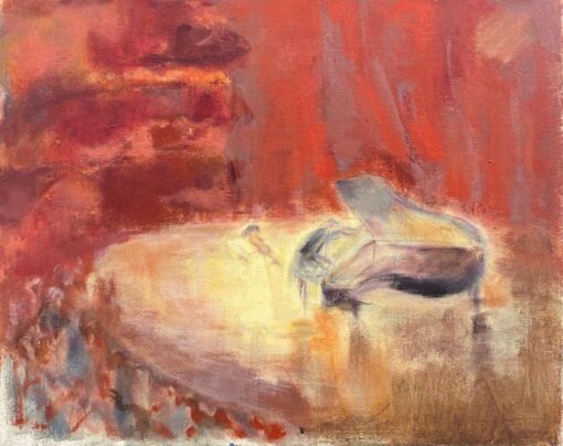 1900-1999 German Modernist Oil Painting Pianist in Concert Hall with Audience