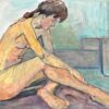 Reclining Nude Lady Model 1970's French Modernist Painting Provence Collection