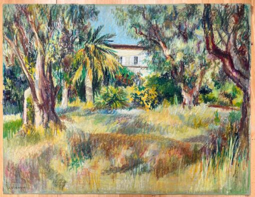 Mid Century French Original Pastel Painting of Renoir's House in Cagnes-sur-Mer