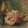 Vintage Pink Rose and Wine Glass Still Life French Impressionist Watercolour