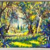 Cypress Trees in Provence Woodland Summer Landscape 1960's Golden French Oil