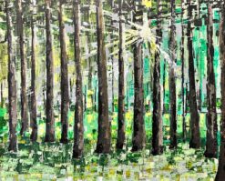Modern British Contemporary Painting Sunlight Bursting Through Trees Woodland
